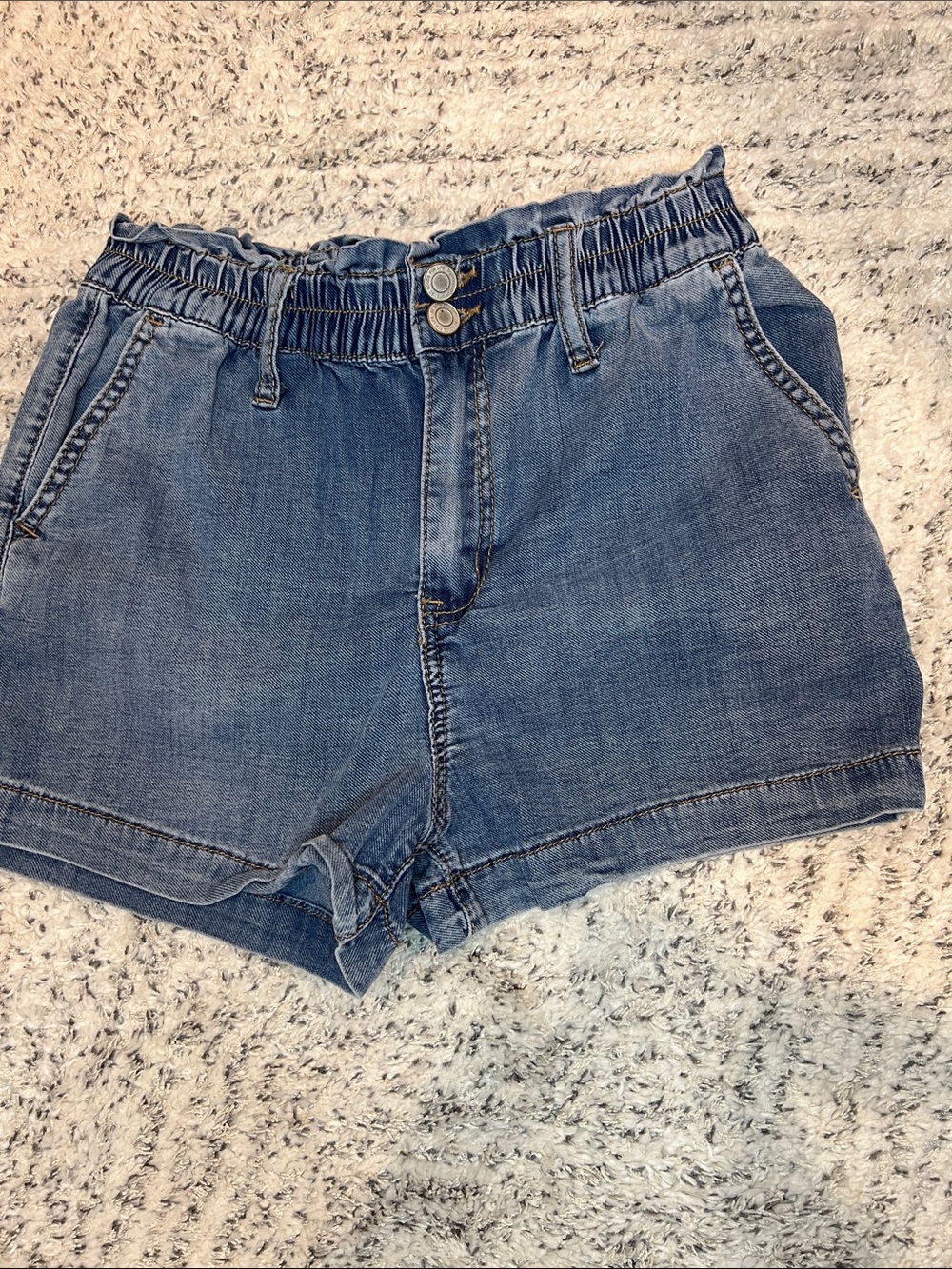 Blue Denim Paperbag Waist Shorts by SO
